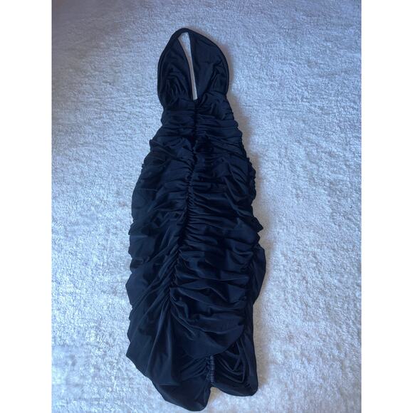 NWOT Norma Kamali‎ Black Scrunched Halter Neck Dress Size Medium/38